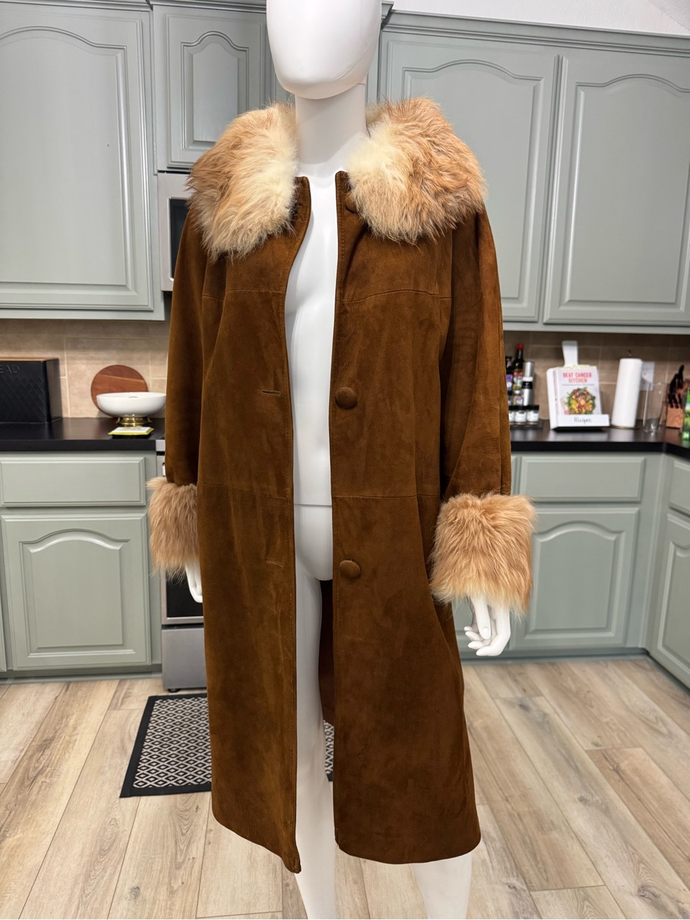 Vintage Dan Di Modes Brown Suede Leather Coat Sz 16 Fur Trim Belted 70s